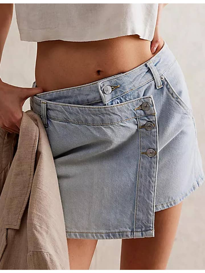 Sweetkama – Großhandel Rock – Damen – Damen-Mini-Jeansrock mit asymmetrischer Tasche SKS5415