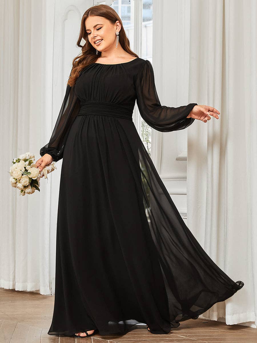 Ever-Pretty - Wholesale Gown - Women's - Plus Size Long Lantern Sleeves Round Neck Bridesmaid Dress13