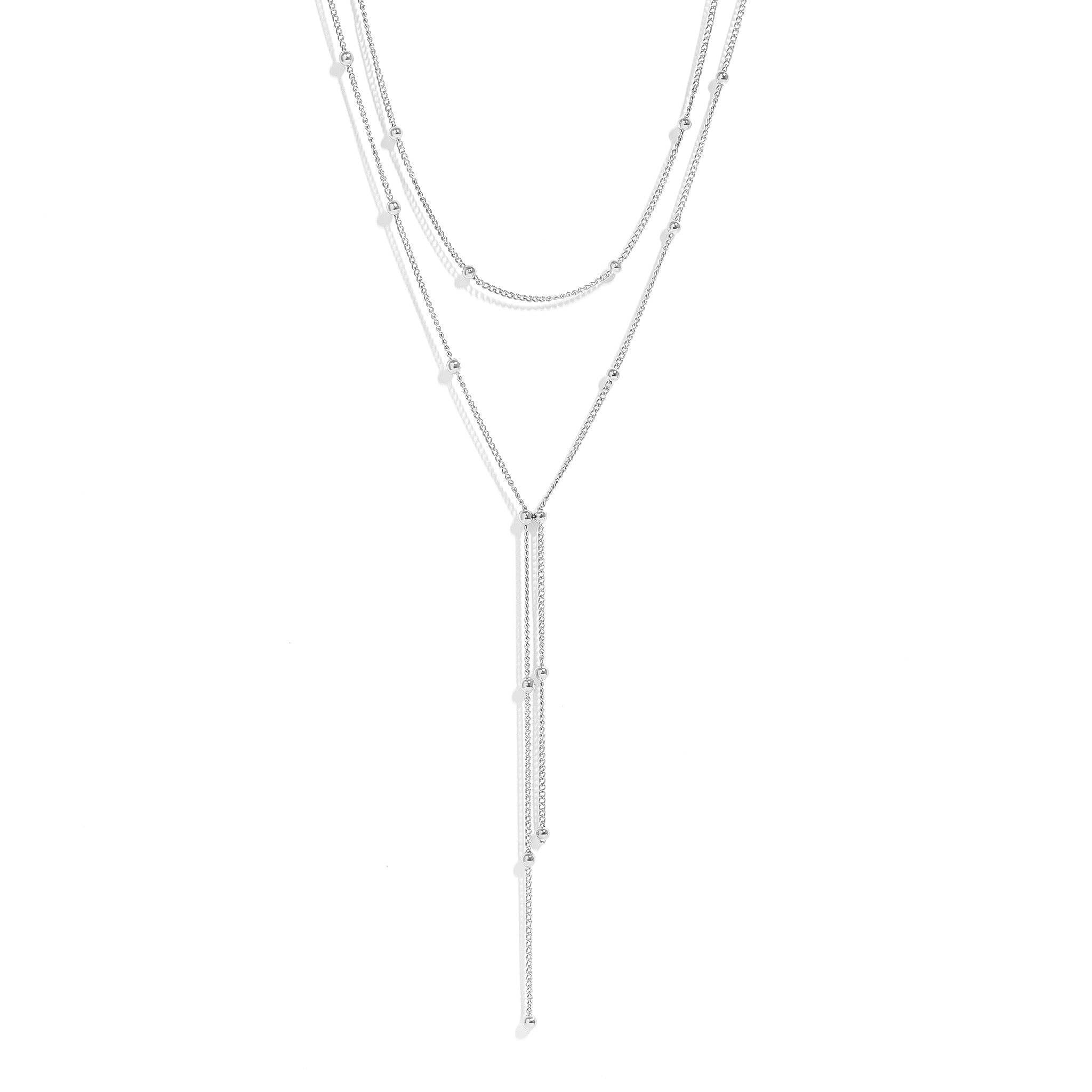 WJW - Wholesale Y-Neck/Lariat Necklace - 18K Gold PVD Stainless Steel Lariat Necklace Double Ball Bead0