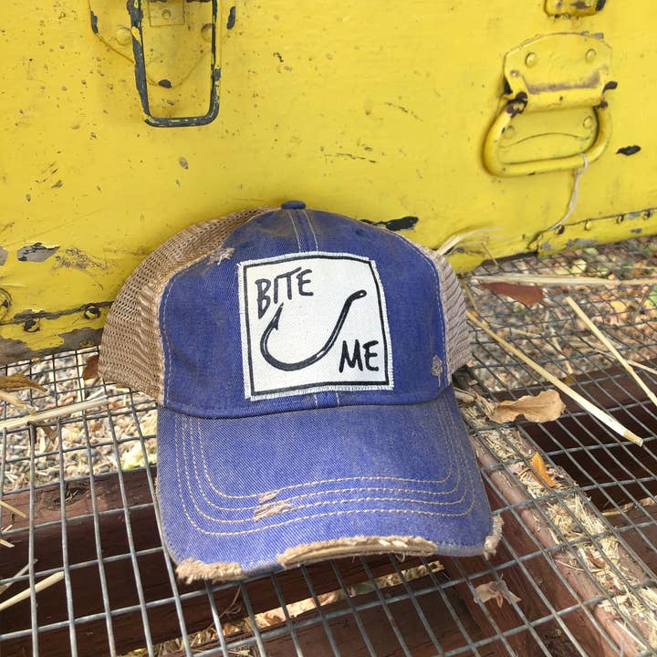 Vintage Life - Wholesale Trucker Hat - Unisex - Bite Me Royal Blue Distressed Trucker Hat Baseball Cap1