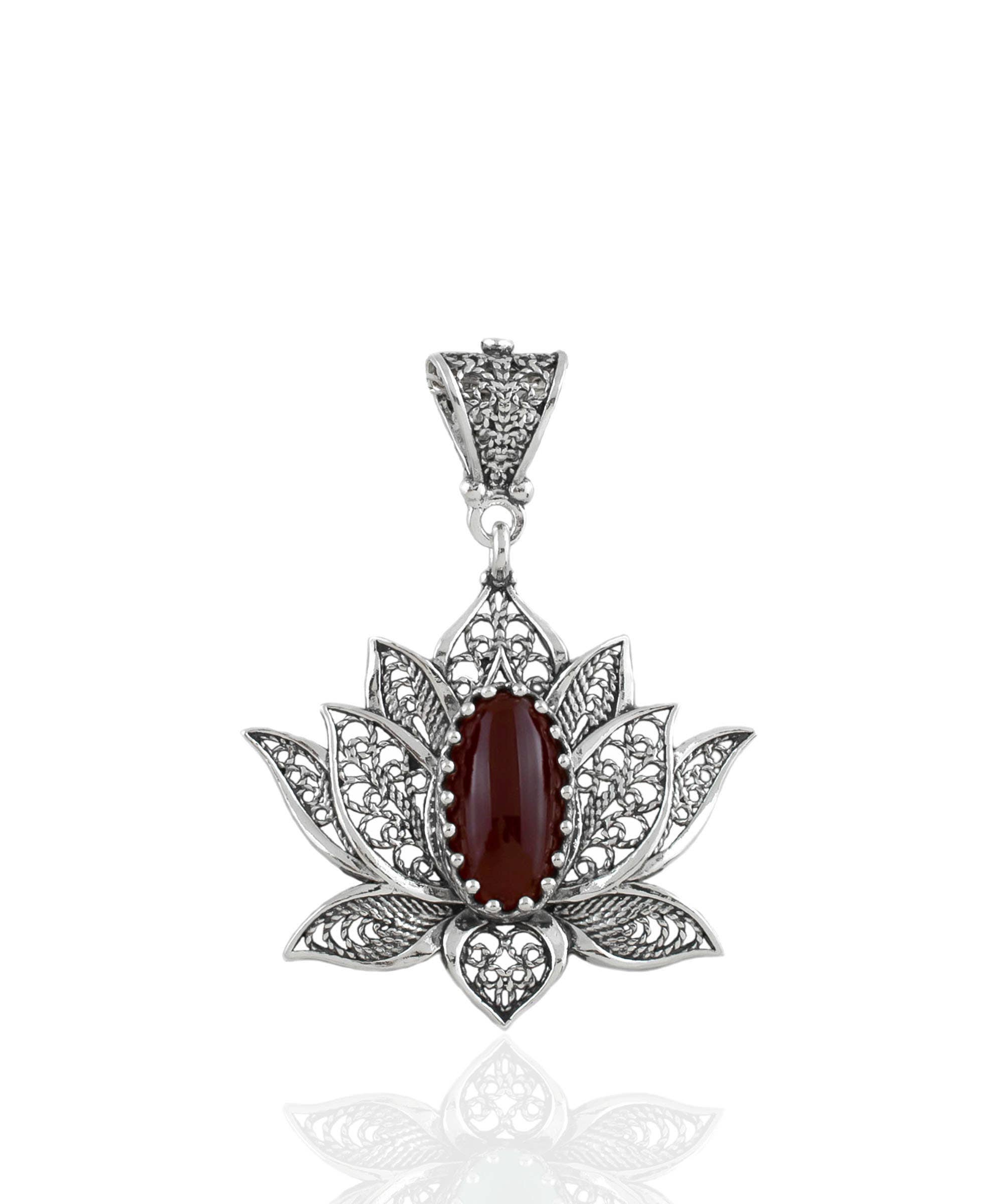 Filigranist Jewelry - Wholesale Pendant/Charm Necklace - Sterling Silver  Lotus Carnelian Pendant Necklace1