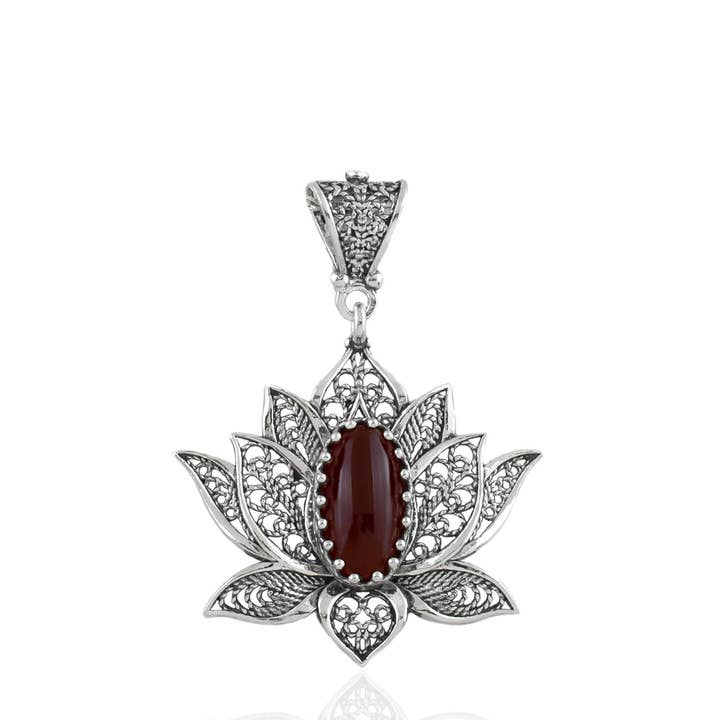 Filigranist Jewelry - Wholesale Pendant/Charm Necklace - Sterling Silver Lotus Carnelian Pendant Necklace1