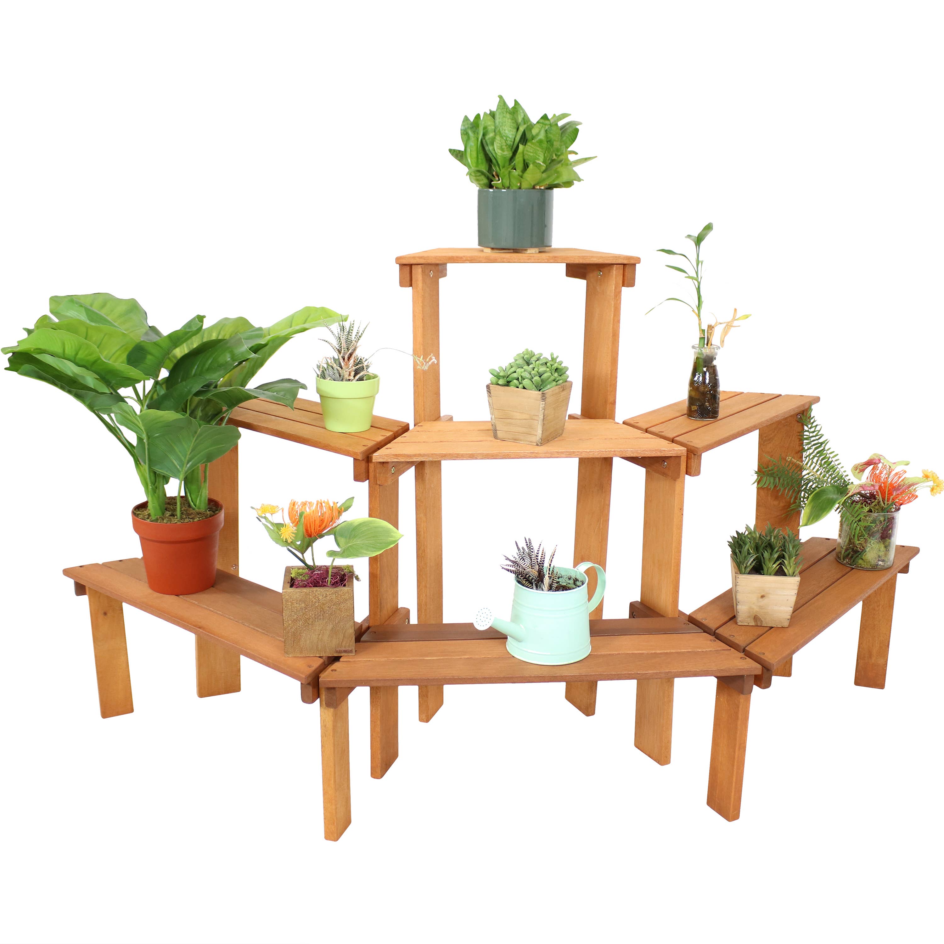 Sunnydaze Decor - Wholesale Plant Pot Stand - Meranti Wood 3-Tier Curved Plant Stand - 5.75 ft4
