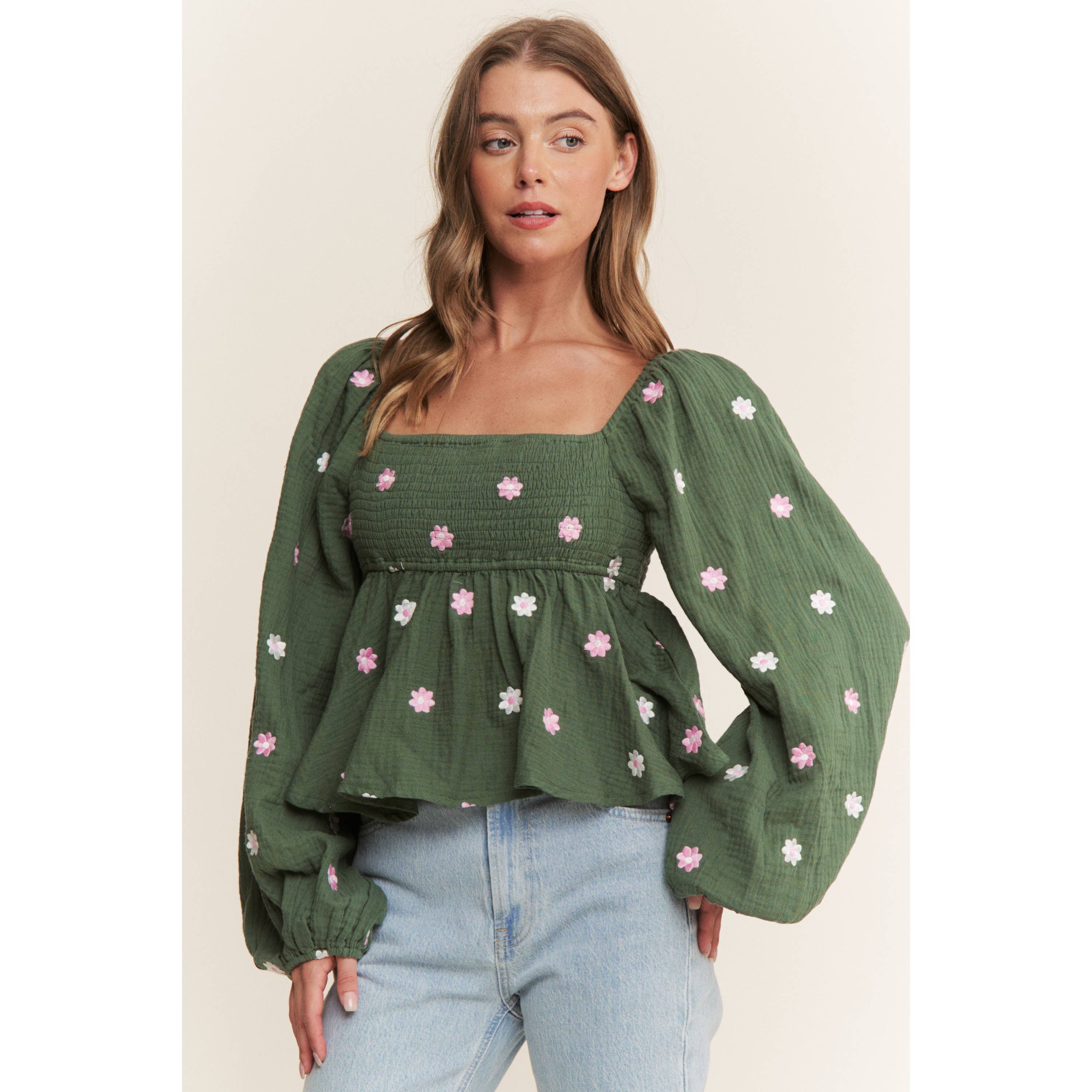 Sweet Generis – wholesale Lounge top – Women's – GAUZE EMBROIDERY SMOKING BAND BABYDOLL TOP4