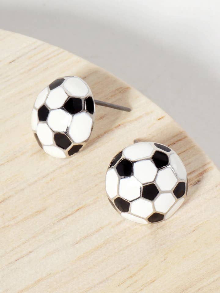 Game-Day-Theme 13mm Enamel Soccer-Ball Button Stud Earrings for wholesale by Wild Honey