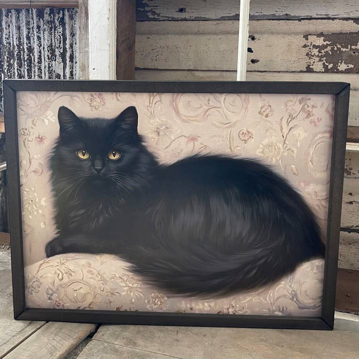 HMK224 Quadro com Moldura de Gato Preto Vintage por atacado de JanMichaels Art & Home