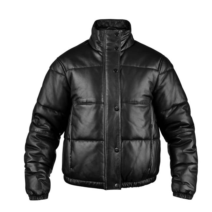Schwarze Leder-Daunenjacke – Streetwear-Essential für den Großhandel von TA Impex