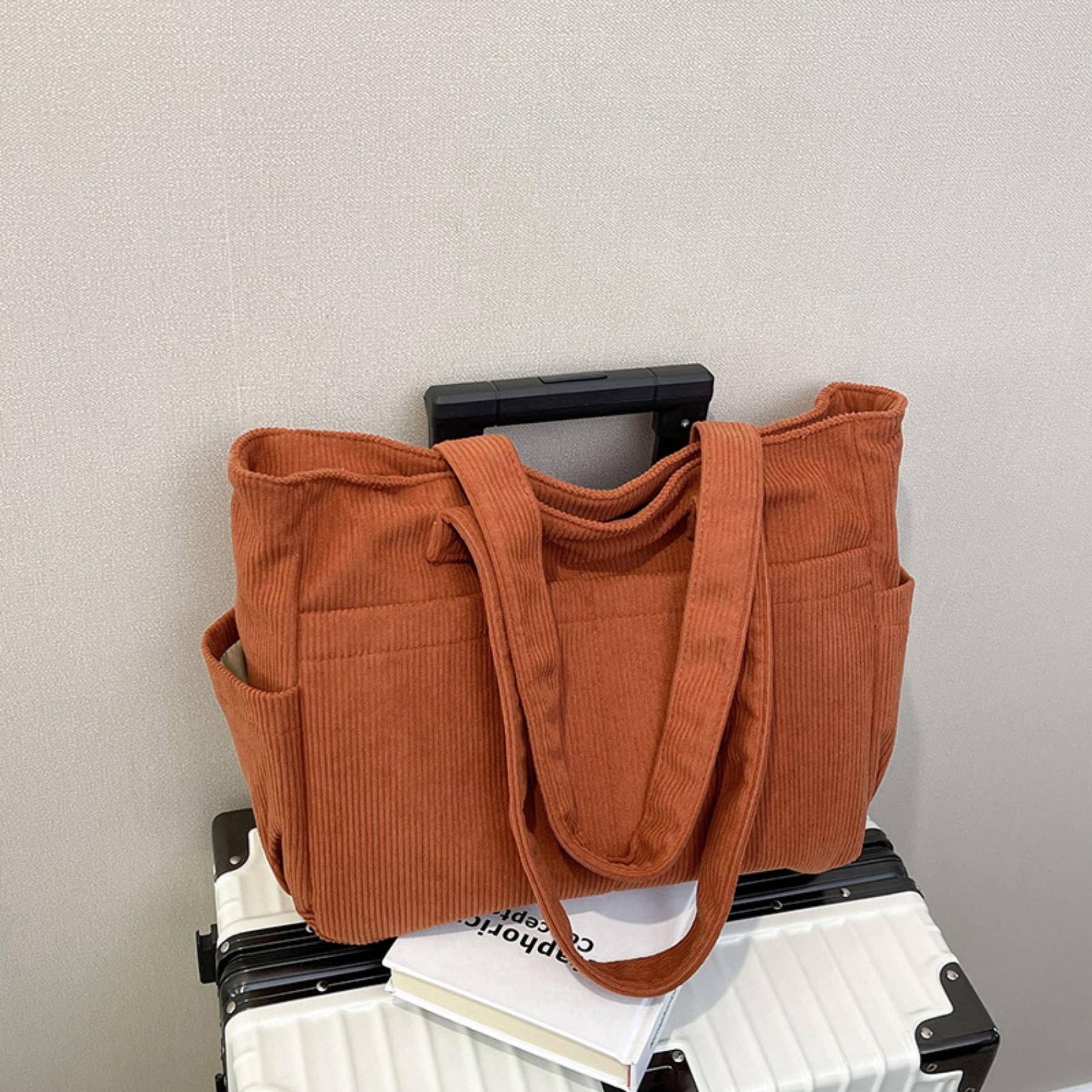 wandf - Wholesale Shoulder Bag - Women's - Casual Solid Color Corduroy Zippered Shoulder Bag Tote18