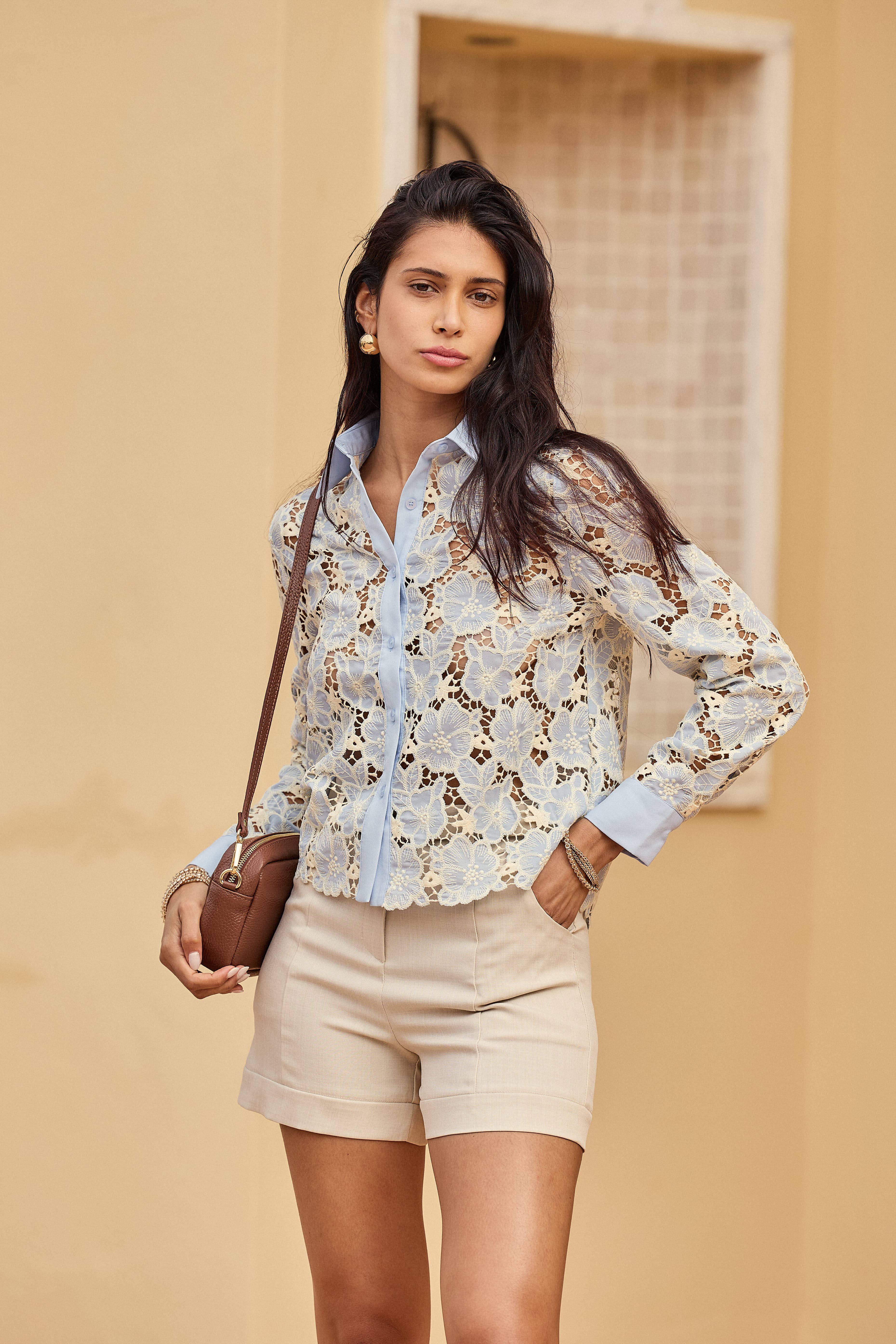 LULUMARY - Vente Chemise à col boutonné – femme - Chemise en dentelle CH36221