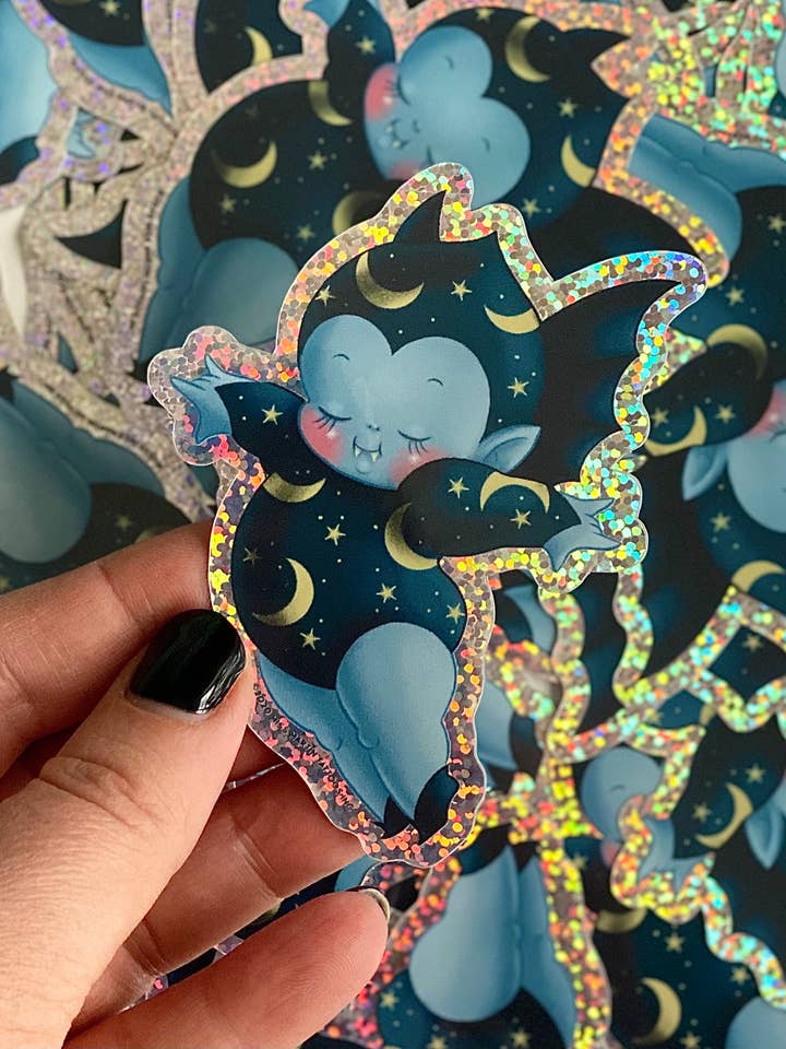 Vincent Vampire Glitter Bat Sticker by Stacey Martin for wholesale by Stacey Martin Tattoos