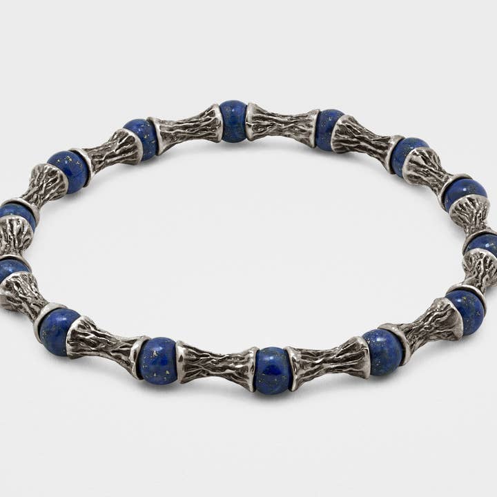Lapis Lazuli Beads, Oxidized Sterling Silver Bracelet for wholesale by Snake Bones