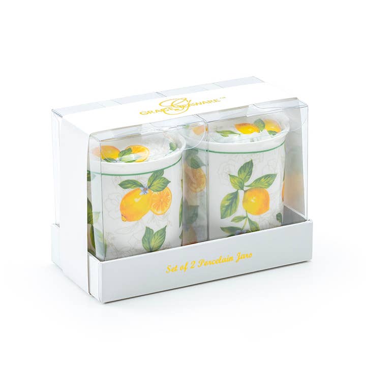 Grace Teaware - Vente Pots - Lot de 2 pots à épices en porcelaine fine Lemon Garden avec joint en silicone3