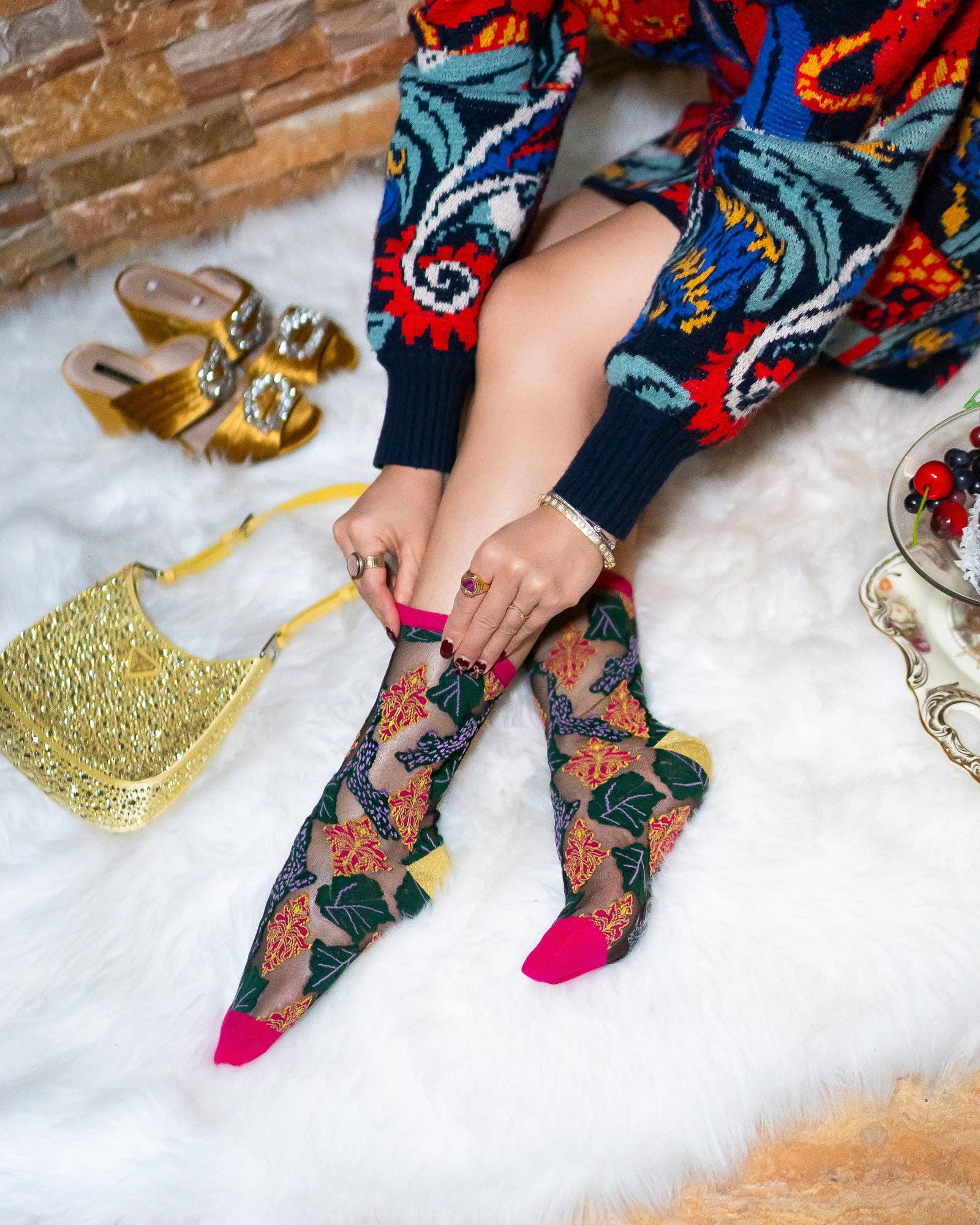 Sock Candy - Wholesale Socks - Women's - Brocade Jaguar Black Sheer Crew Sock3