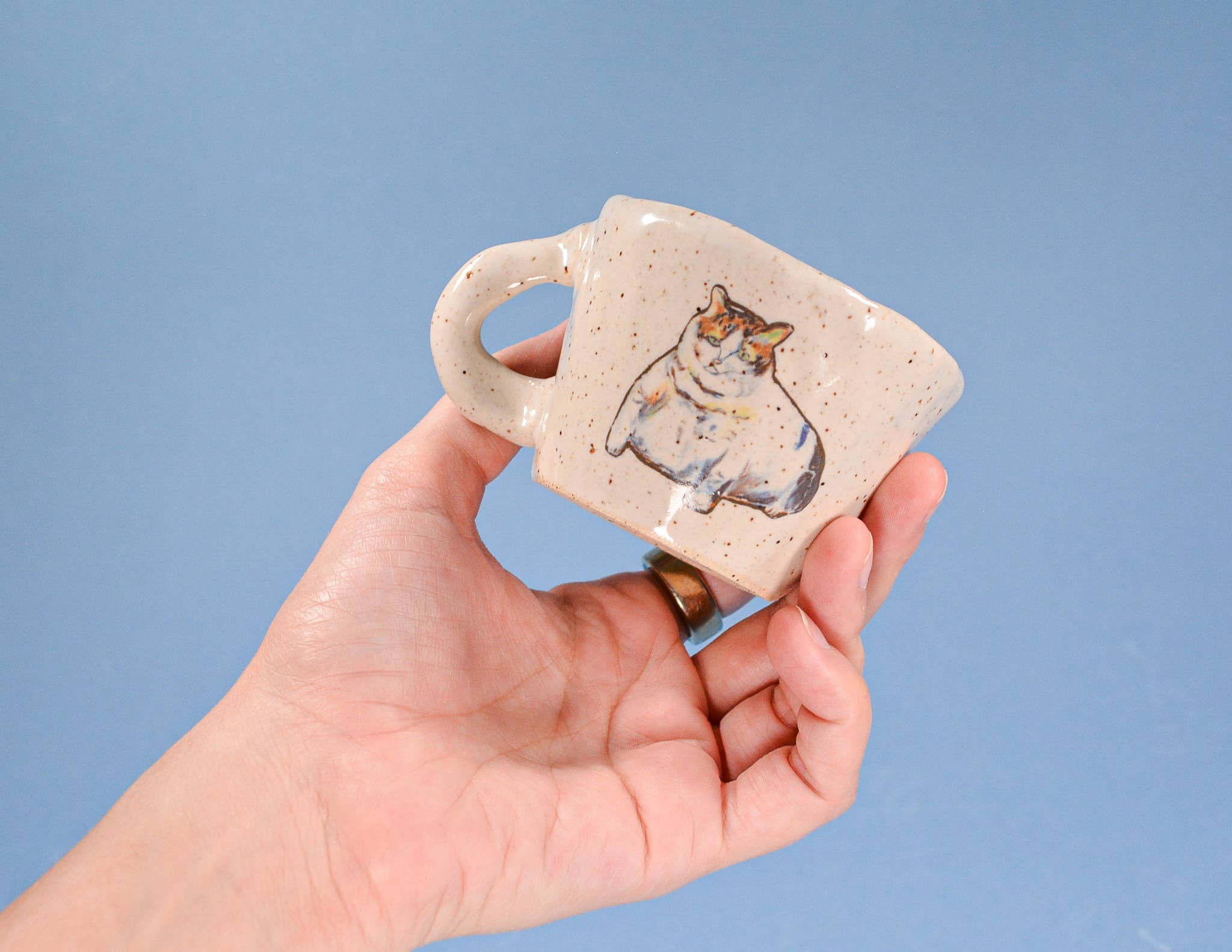 Juice Ceramics Handmade Pottery and Jewelry - Wholesale Coffee Mug - Chonky Cat-Handmade Speckled Ceramic Espresso Cup -  2-4 oz.1