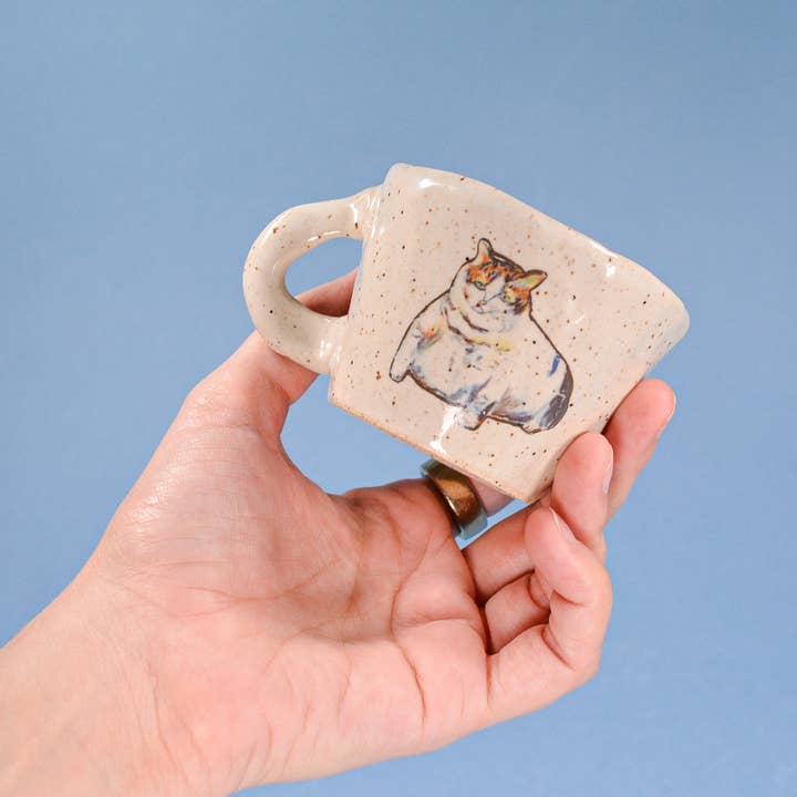 Juice Ceramics Handmade Pottery and Jewelry - Wholesale Coffee Mug - Chonky Cat-Handmade Speckled Ceramic Espresso Cup - 2-4 oz.1