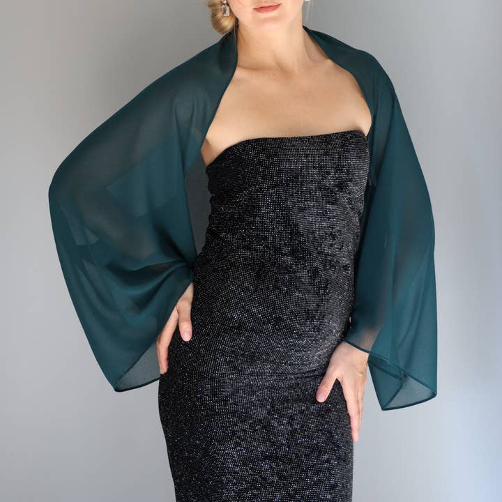 Lujoso Chal Bolero de Invierno de Gasa Verde Oscuro para Boda para venta al por mayor de BridalSpain