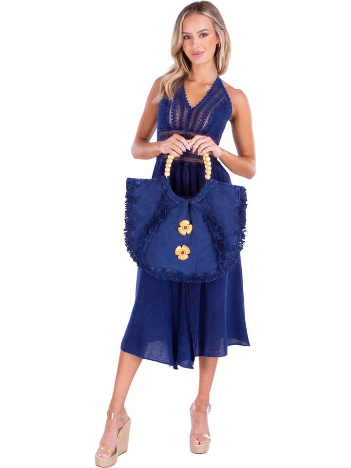 BAG1007 - Saco de Algodão Azul Marinho por atacado de Seaspice Resort Wear