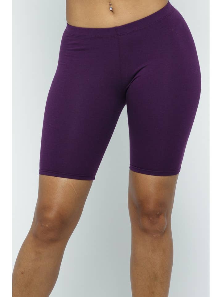 Grundlæggende ensfarvet elastisk talje cykel shorts for engroshandel hos Lime All the Time