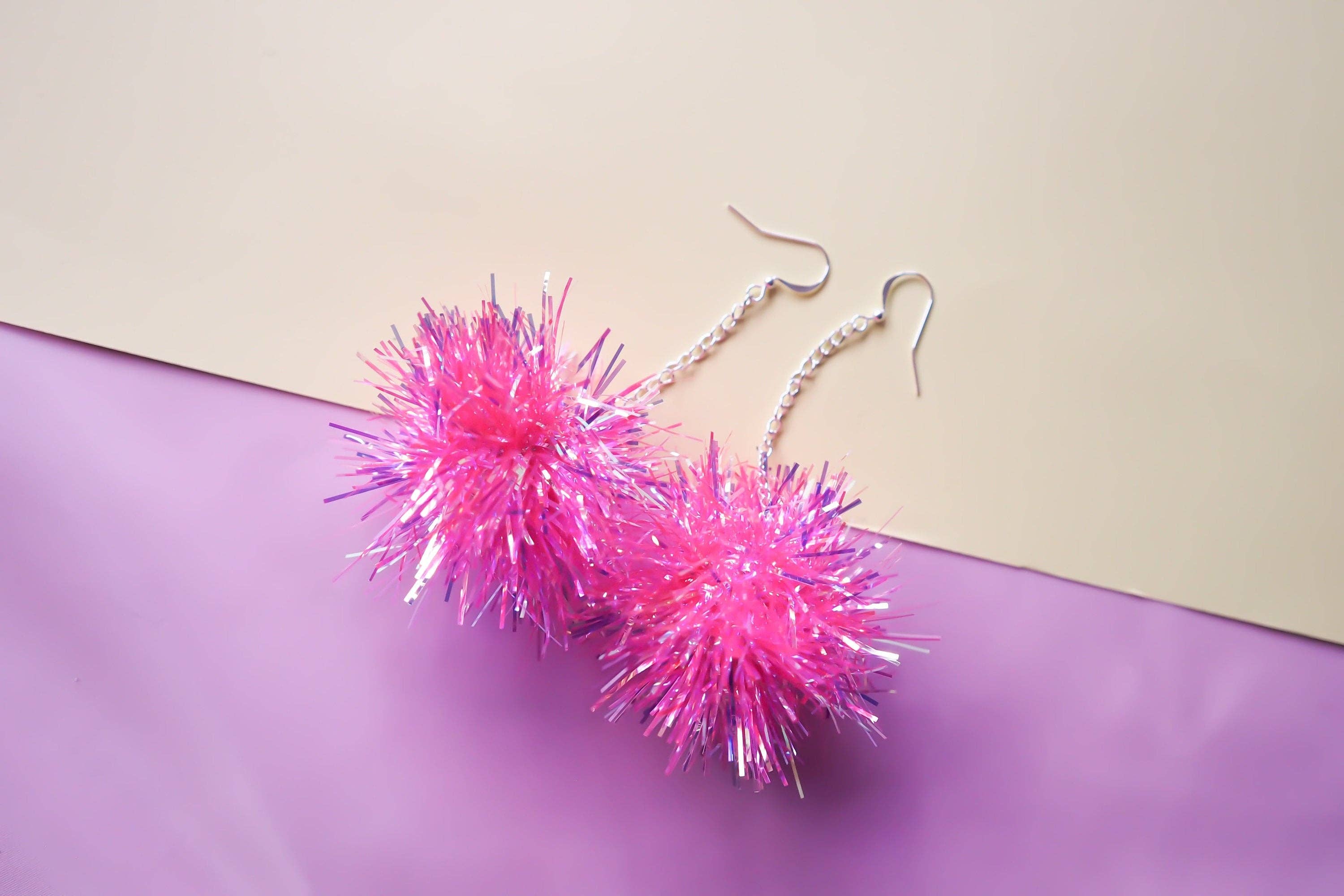 Fat Pom Poms - Wholesale Dangle Earrings - Mini Tinsel Earrings - Choice of colours4