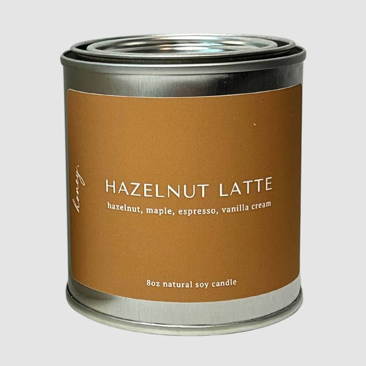 Latte aux noisettes | Bougie de soya à mèche en bois de 8 oz | Décoration d'intérieur pour la vente par Honey Candle Studio