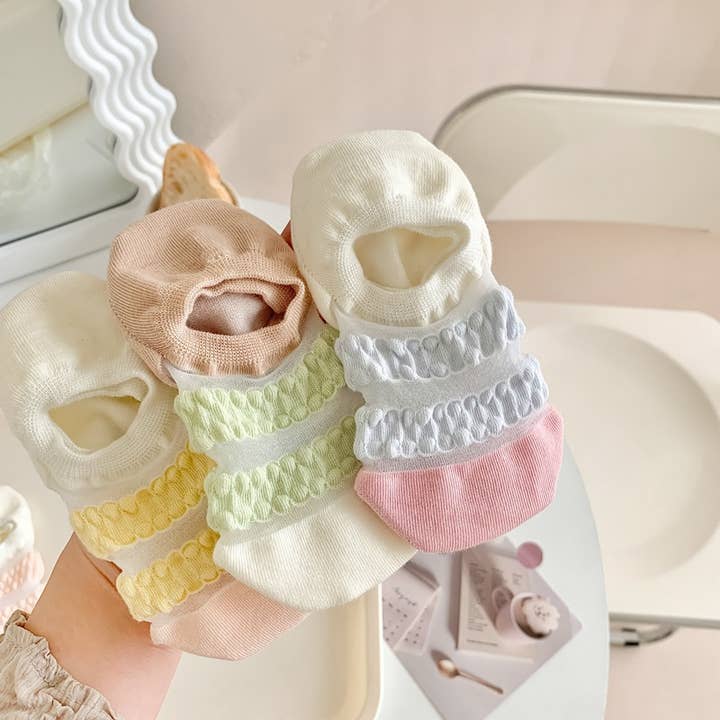 Tourtiwi - Wholesale Socks - Women's - Candy Color Wave Stripe Breathable Short Socks17