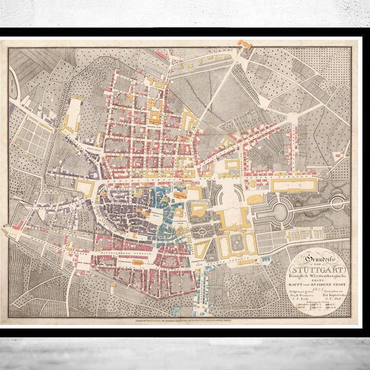 Gammal karta över Stuttgart, Tyskland 1821 Vintagekarta | Vintagekarta Väggkonsttryck för wholesale av OldCityPrints - Old Maps and Posters