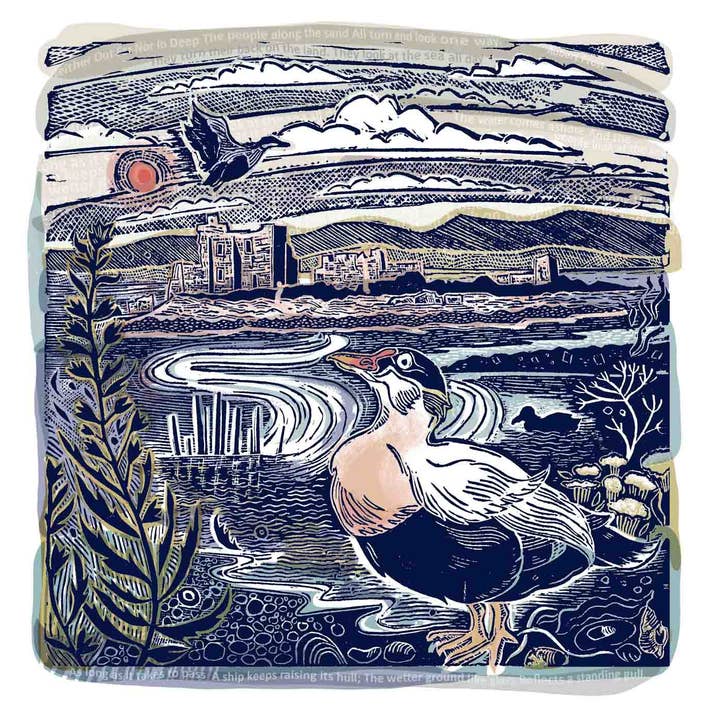 Stampa d'Arte Lino Eider Duck, 30x30cm per la vendita all'ingrosso da parte di Jamie Poole