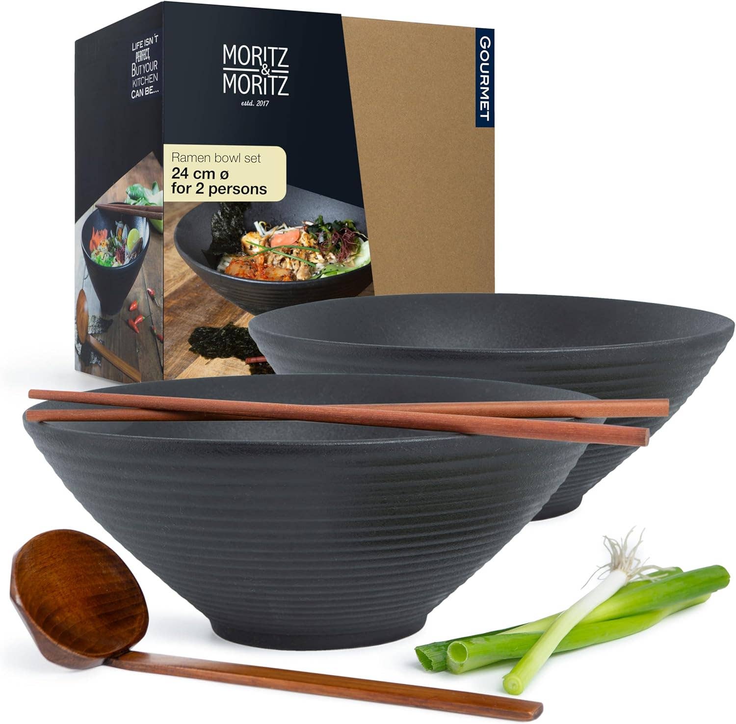 Moritz & Moritz - Wholesale Bowl - Ceramic Ramen Bowl Set - Spoons, Chopsticks, Microwave Safe
