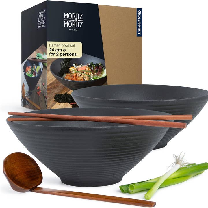 Moritz & Moritz - Wholesale Bowl - Ceramic Ramen Bowl Set - Spoons, Chopsticks, Microwave Safe0