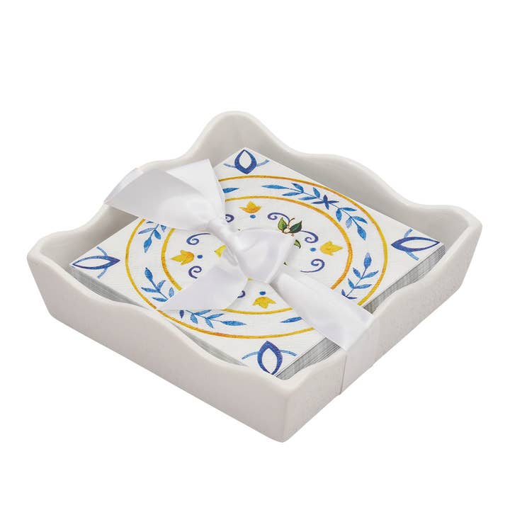 Ceramic Wave Napkin Tray with Cocktail Napkin - Capri Coast for wholesale by Sophistiplate