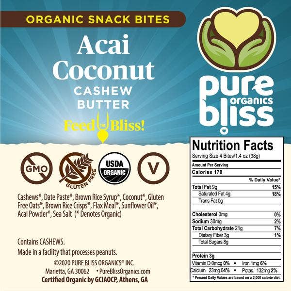 Pure Bliss Organics - Wholesale Snack Bar - Acai Coconut - 4.ooz2