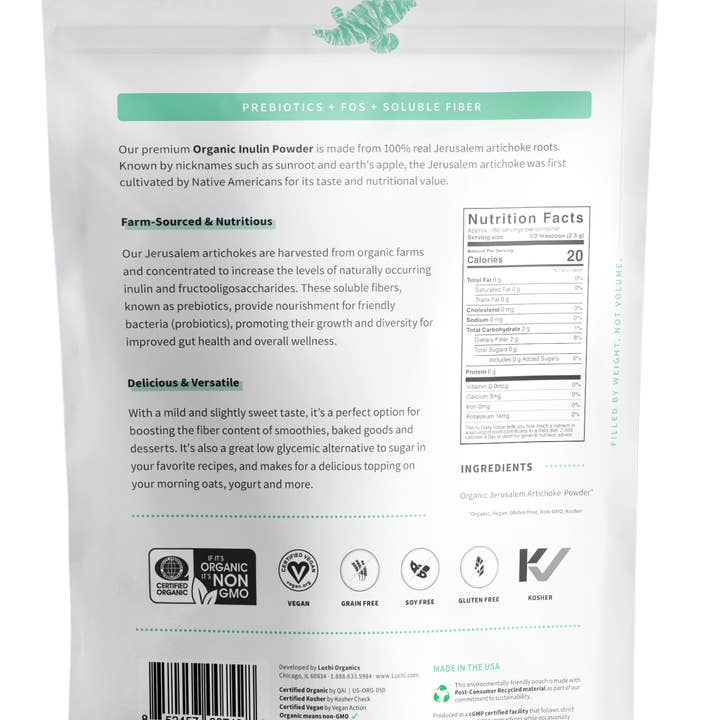 Sprout Living - Wholesale Protein/Superfood Powder - Organic Prebiotic Inulin Fiber Powder (Artichoke), 1 LB