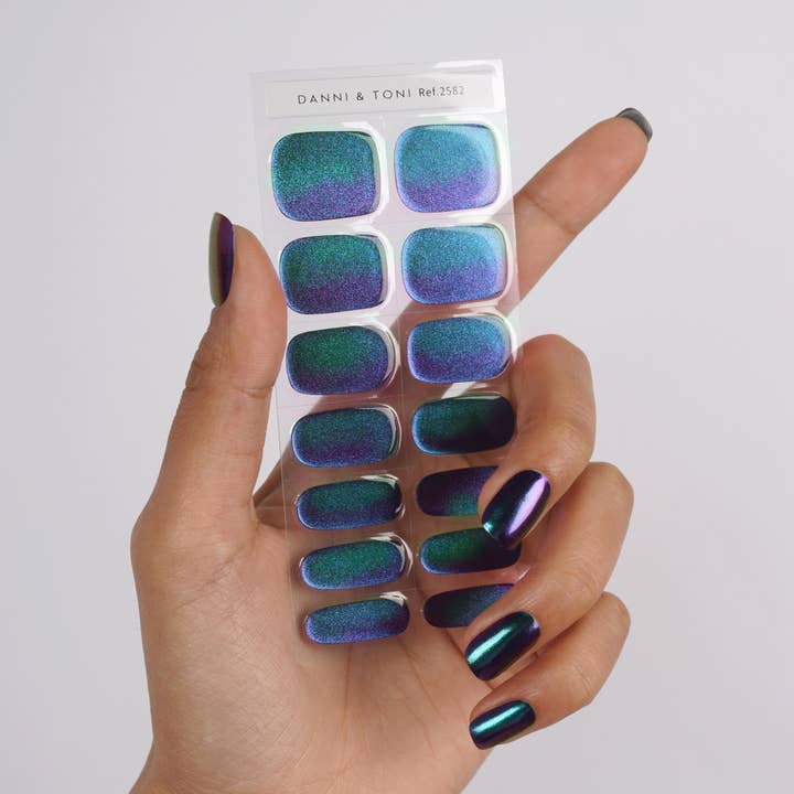 Danni & Toni - Wholesale Nail Art/Decal - Mystic Aurora Borealis Semi-Cured Gel Nail Strips | Lapis Luster - 2582