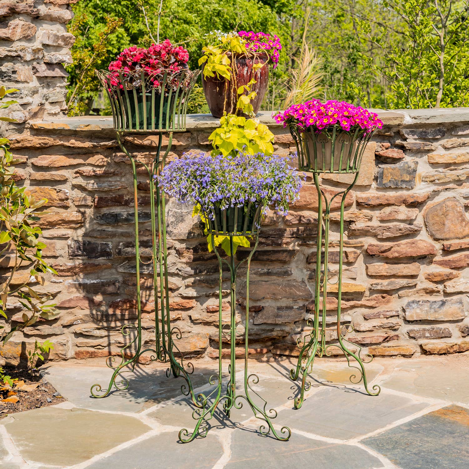 Zaer Ltd. International - Wholesale Plant Pot Stand - Standing Iron Pedestal Plant Stands in Green- 3 Sizes0