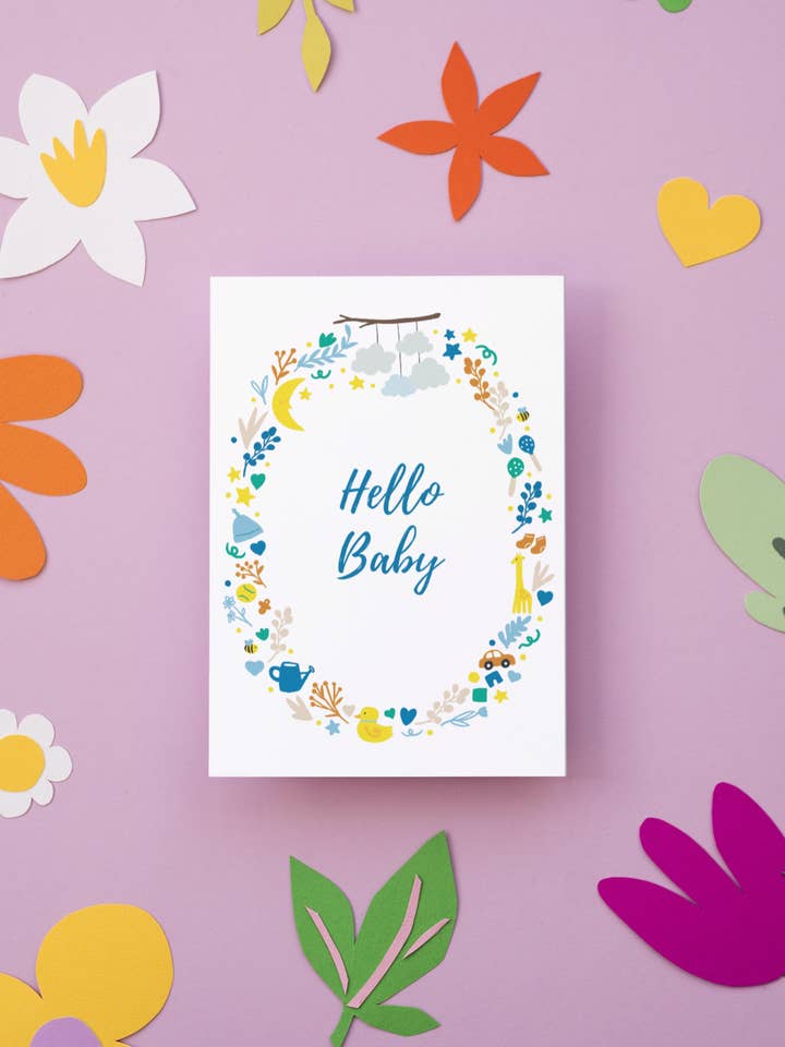 Hello Baby Wreath Greeting Card for wholesale by Leafy Paper