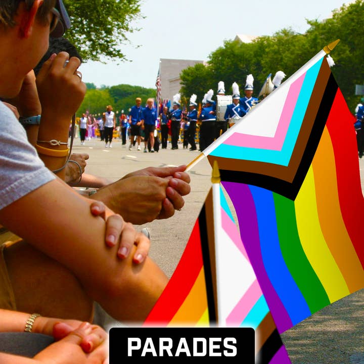 G128 - Wholesale Flag - G128 24 Pack Handheld LGBT Progress Rainbow Pride Stick Flags | 12x18 In | Printed 150D Polyester, Country Flag, Solid Wooden Stick, Spear Gold Tip4