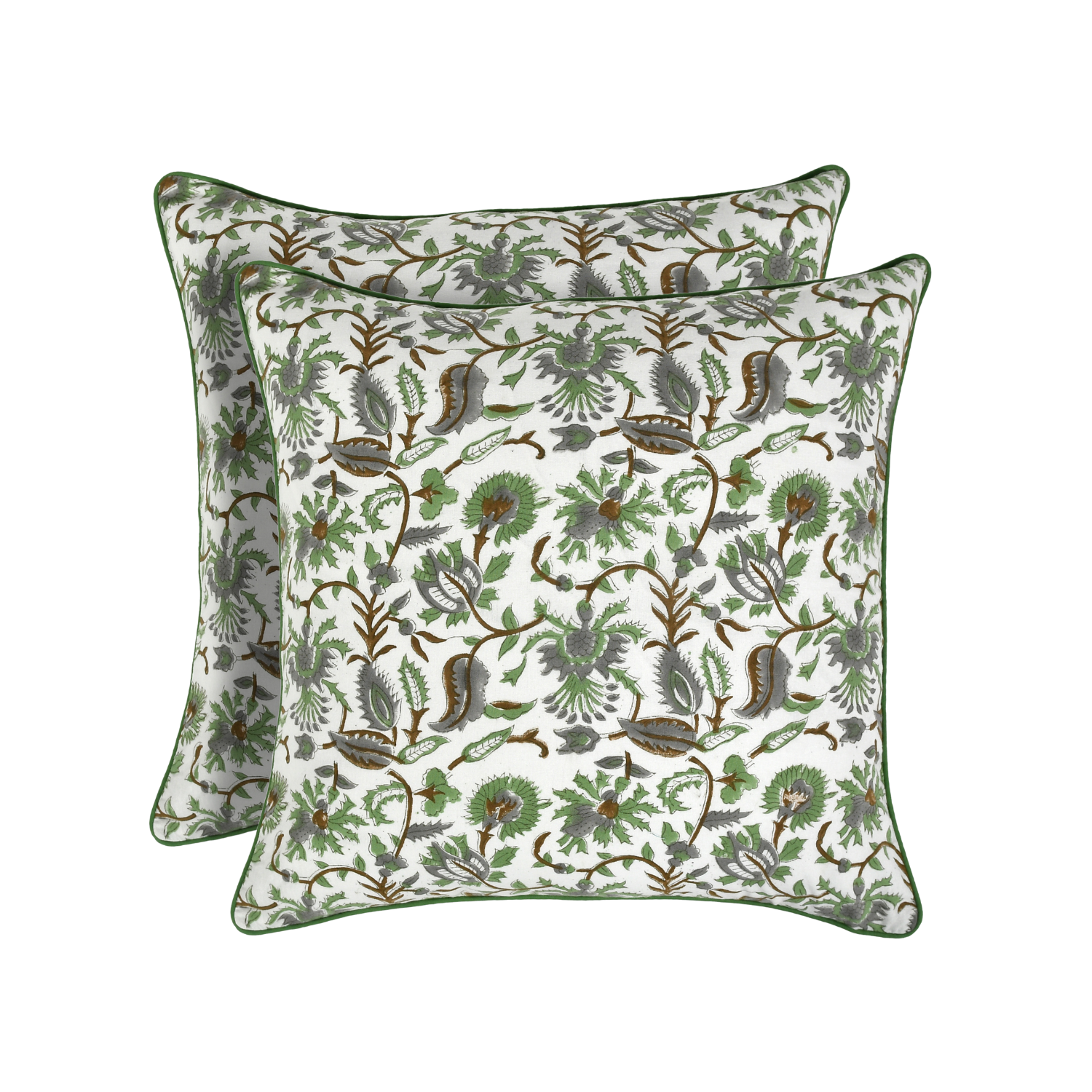 Cotton Print Club - Vente Housse de coussin - Housses de coussin à passepoil - Vert menthe (lot de 2)14