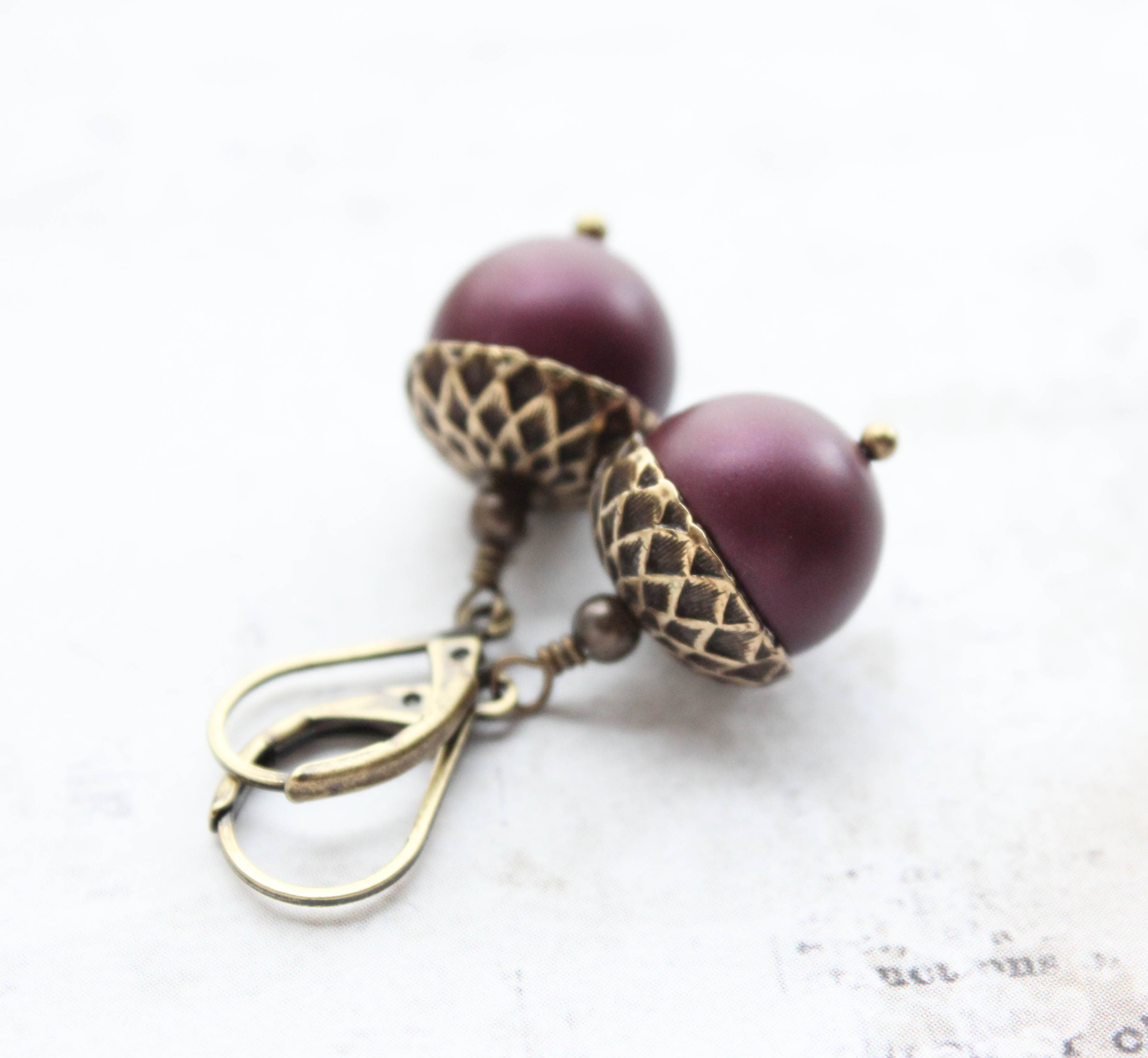 A Pocket of Posies - Wholesale Dangle Earrings - Pearl Acorn Earrings (21 Colors) - ANTIQUED BRASS10