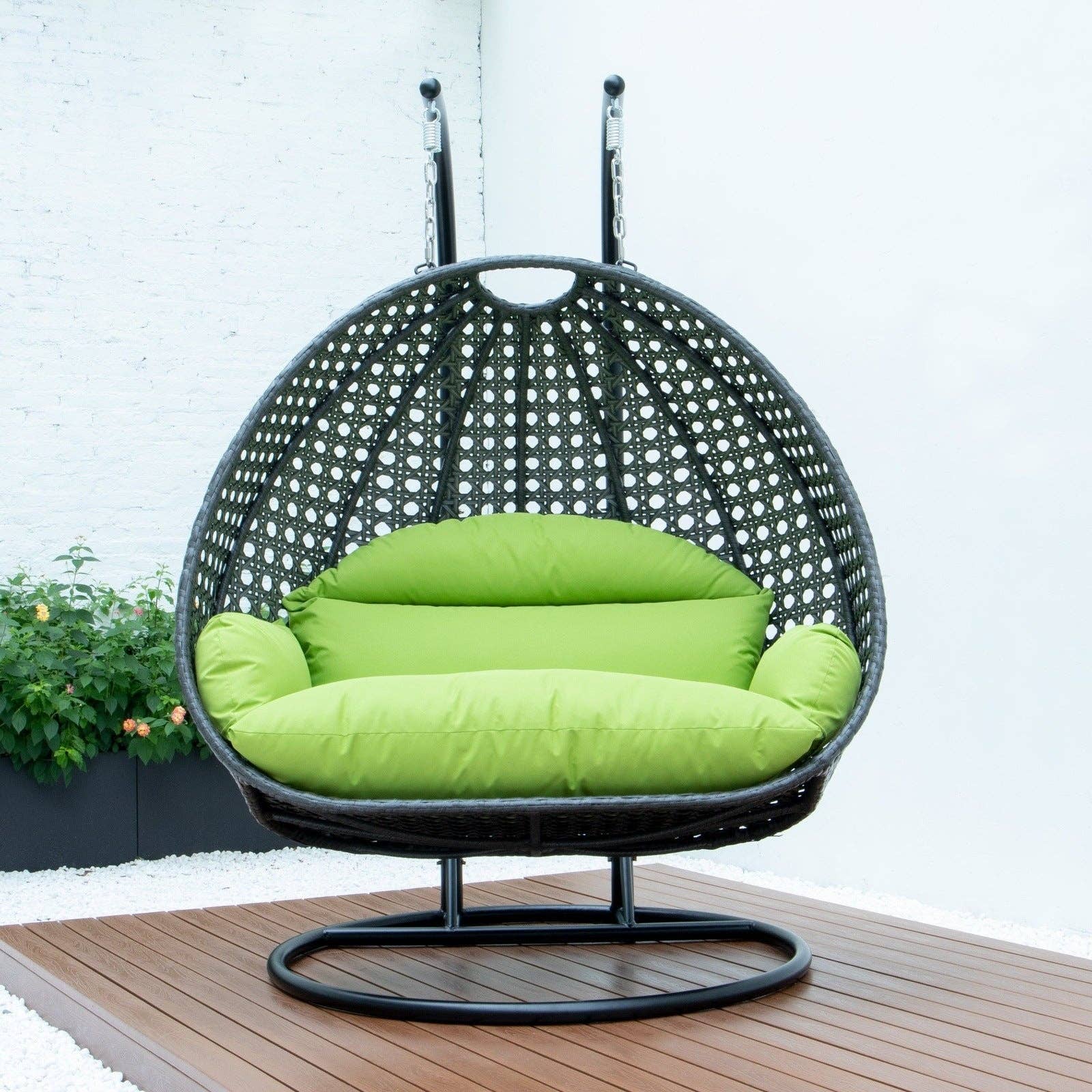 LeisureMod - Wholesale Egg Chair - Modern Charcoal Wicker Hanging Double Seater Egg Swing Chair72
