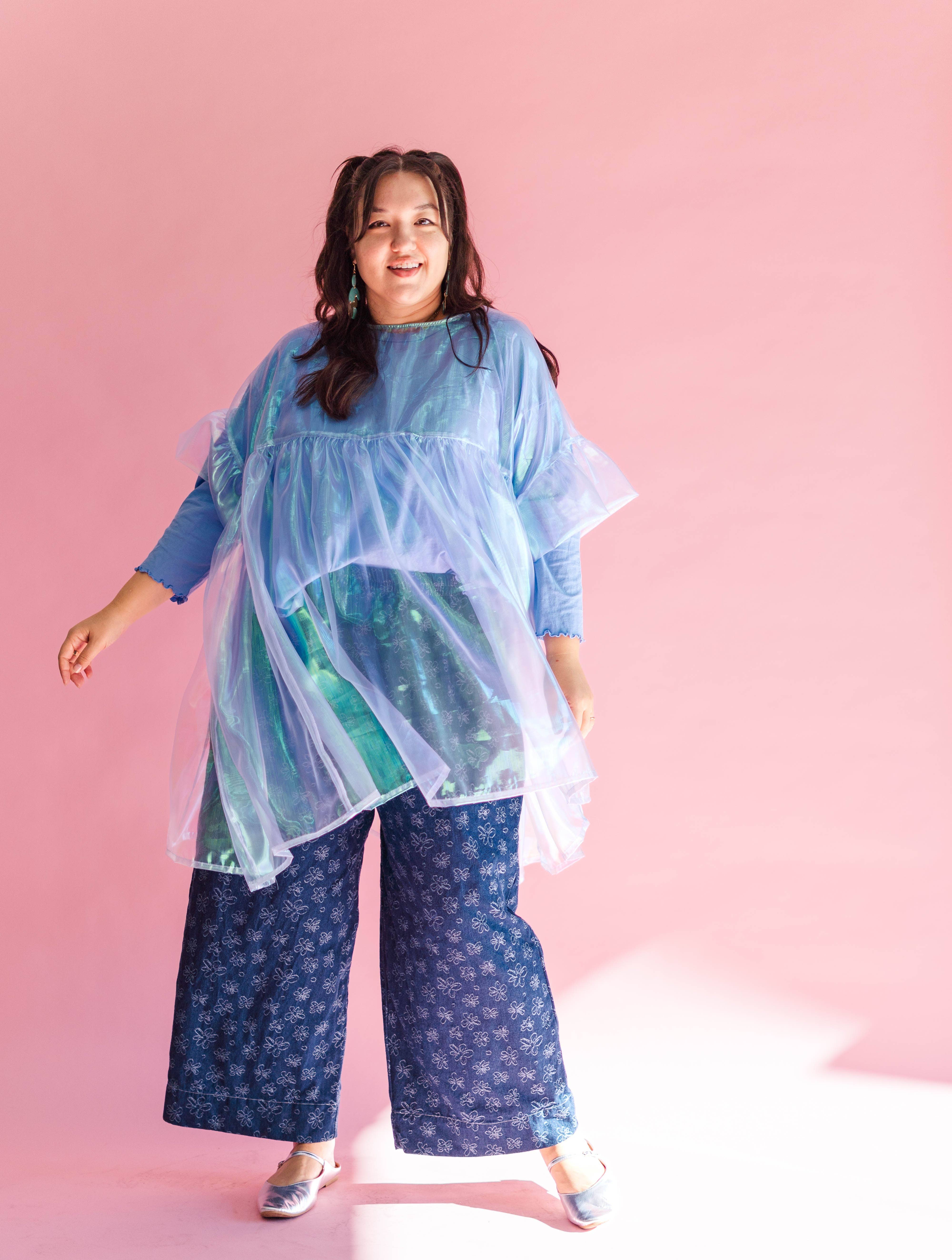 Nettle Studios - Wholesale Dress - Women's - Size Inclusive Plus Size Sheer Blue Ruffle Mini Dress Spring14