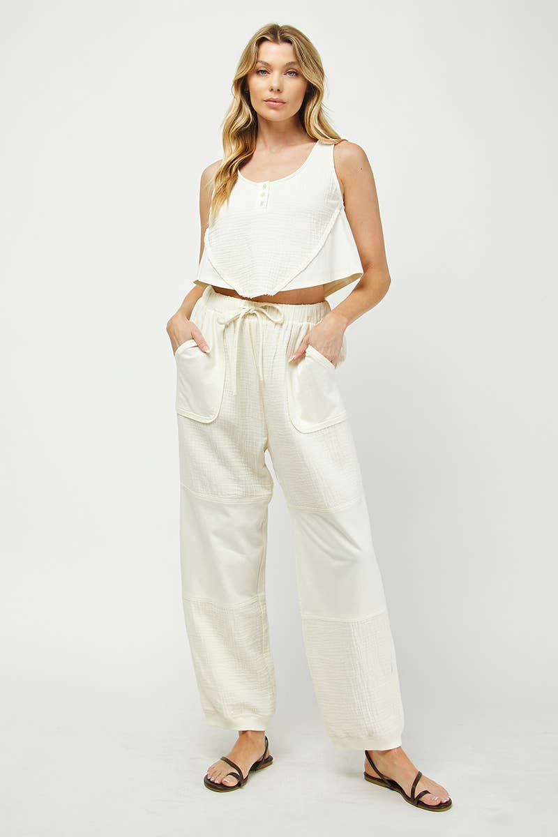 Cream 933NP COTTON GAUZE PANTS for wholesale on Faire1