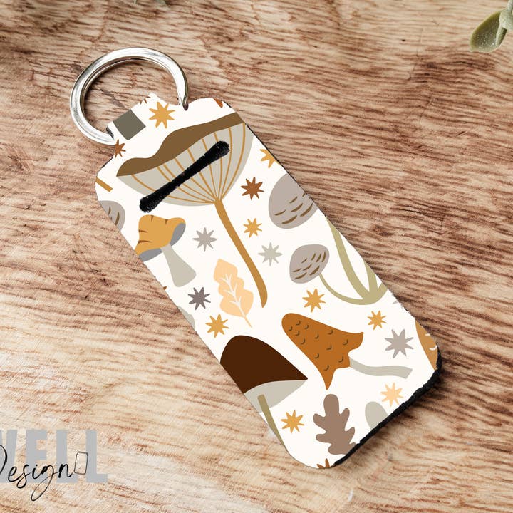Boho Mushroom Chapstick Holder Keychain for wholesale by BidwellbyDesign