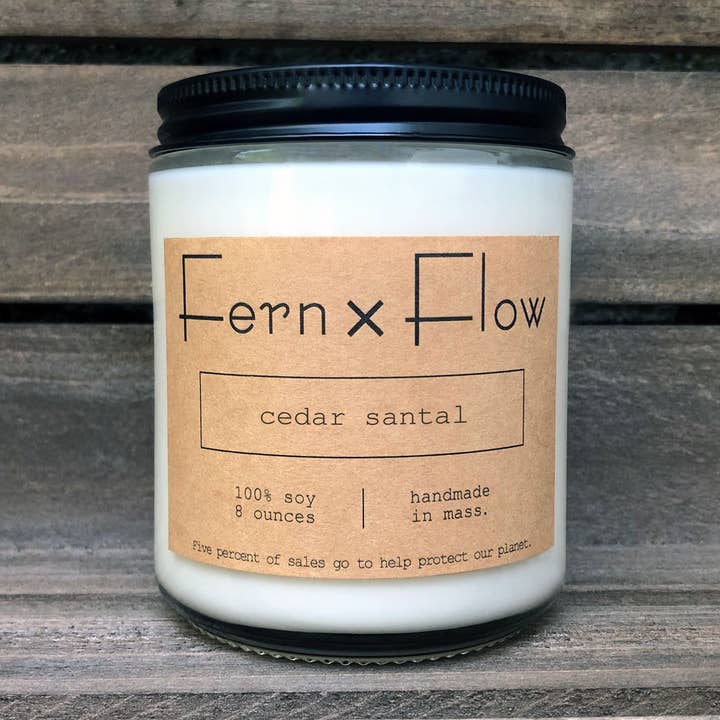 Cedar Santal Farmhouse Year Round Glass Soy Candle - 8oz for wholesale by Fern x Flow Soy Candles + Home Fragrance