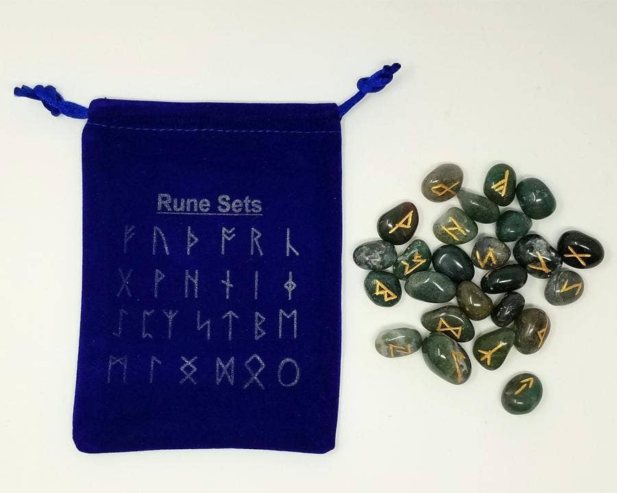 GREENROOTS USA LLC - Wholesale Spiritual Stone/Crystal - Moss Agate Rune Set0