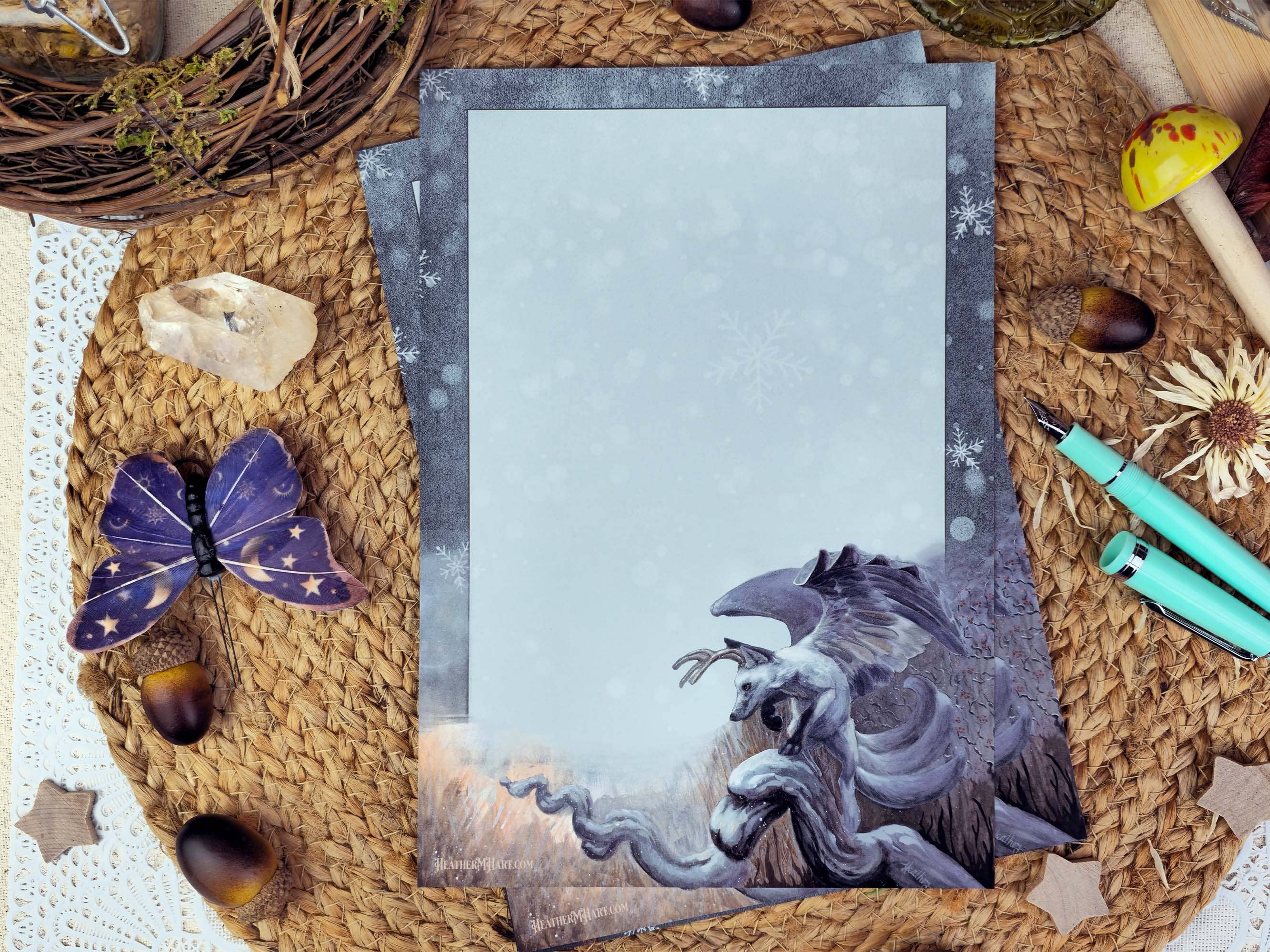 Wings of Fantasy - Wholesale Stationery/Notecard Set - Spirit of Winter Writing Set | Winter Fox Stationery Set |  Wolpteringer Art | Winter Berries | Handmade Wax Seals | Gift for Writer5