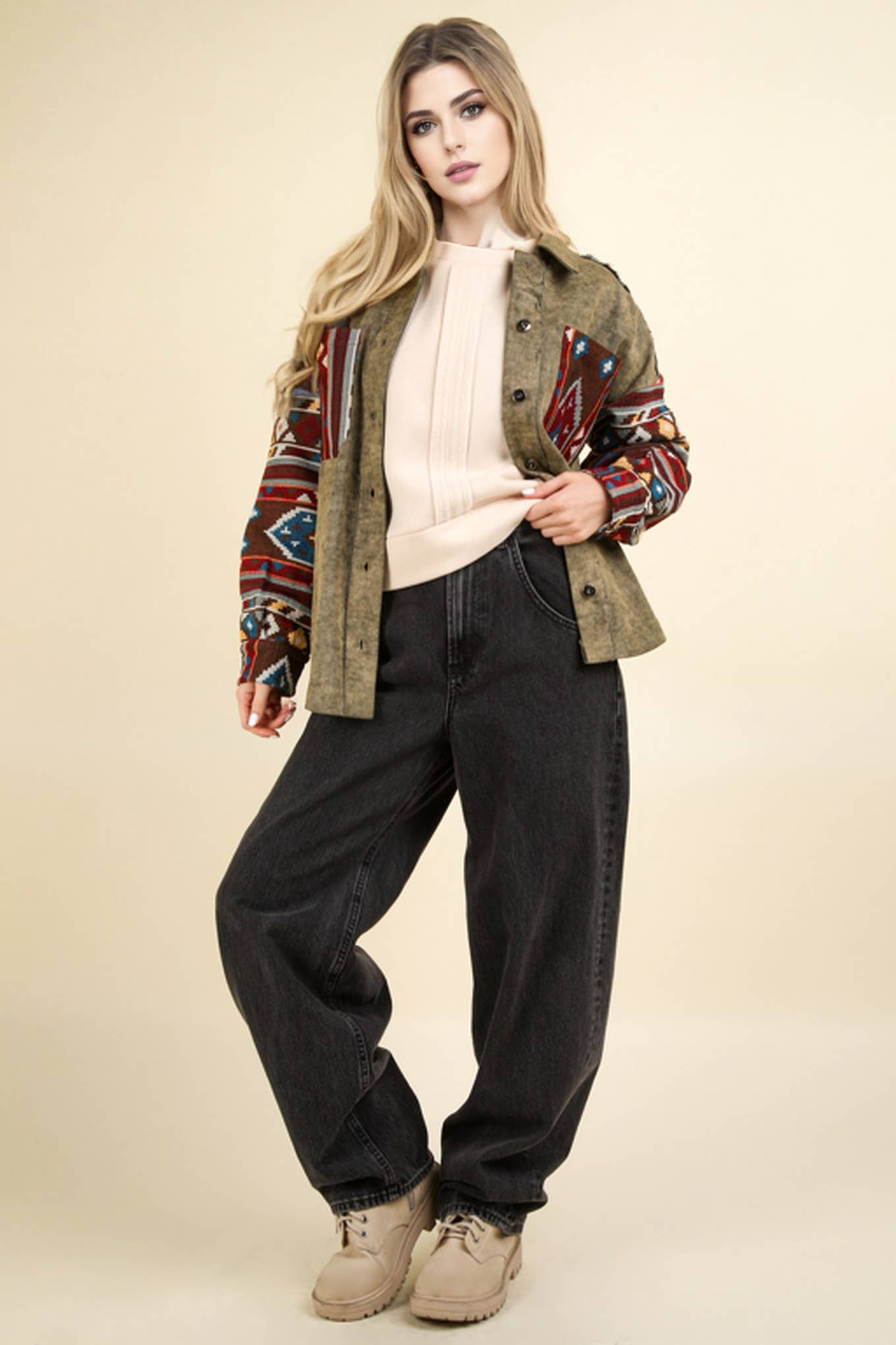 VERY J – wholesale Jacka - Dam – NJ90328-Aztec grafisk överdimensionerad knäppjacka9