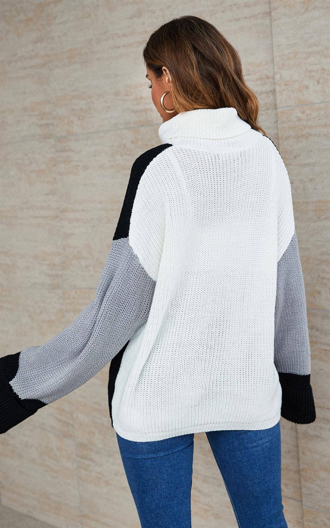 FS Collection (Germany) - Wholesale Knit Sweater - Women's - Colour Block Jumper In White & Black & Grey6