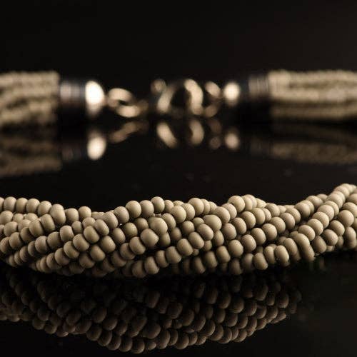 Mazzega Art & Design - Wholesale Beaded/Pearl Necklace - Murano Torchon Mat Necklace, 9 strands of intertwined rare satin pastel vintage 1980s seed beads (approximately 50 cm in length), hypoallergenic clasp.11