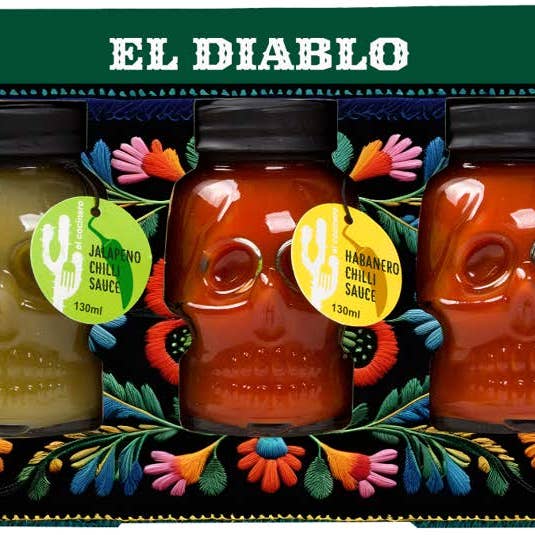 El Cocinero 3 Hot SAUCES (Skulls) for wholesale by Grill Society
