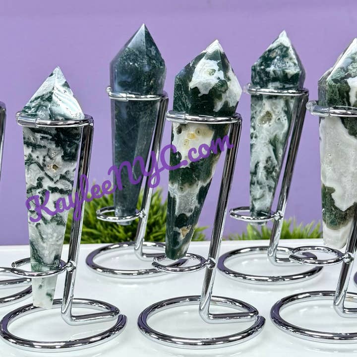 Wholesale Lot 6-7 pcs Natural Moss Agate Scepter w stand for wholesale by KayleeNYC